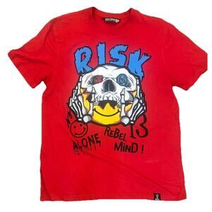 3D T SHIRT Men’s XL Skull Red Risk Alone Graphic Textured Rebel Minds Embroidery